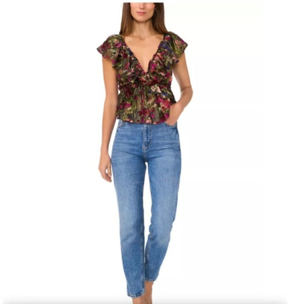 Parker Women's Burnout Floral Velvet Top Size: 10